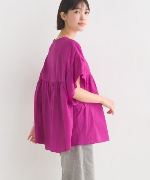 OMNES（オムネス）の「コットンドビーギャザー半袖ブラウス（シャツ/ブラウス・レディース・ホワイト/チャコール/ベージュ/ピンク・FREE）」の17枚目の写真