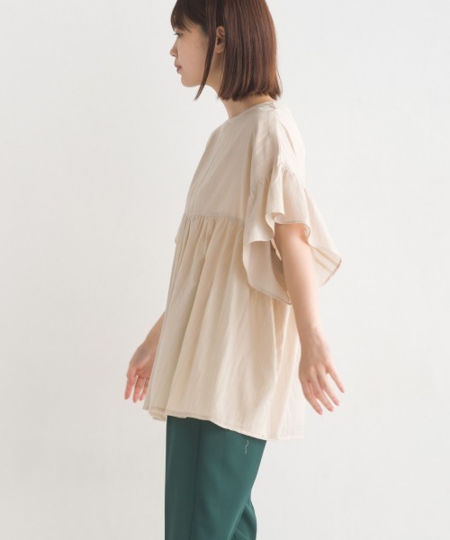 OMNES（オムネス）の「コットンドビーギャザー半袖ブラウス（シャツ/ブラウス・レディース・ホワイト/チャコール/ベージュ/ピンク・FREE）」の12枚目の写真