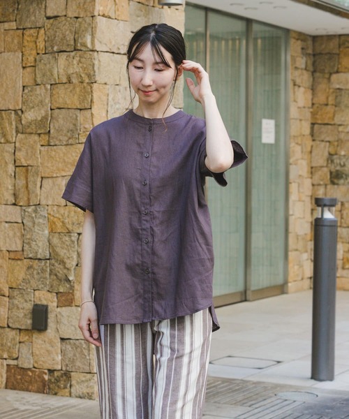 ITEMS URBANRESEARCH（アイテムズ アーバンリサーチ）の「『セットアップ対応』『洗濯可』リネンレーヨンフレンチシャツ（シャツ/ブラウス・レディース・ブラウン系その他/ライトベージュ/グリーン・FREE）」の4枚目の写真