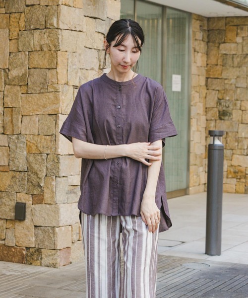 ITEMS URBANRESEARCH（アイテムズ アーバンリサーチ）の「『セットアップ対応』『洗濯可』リネンレーヨンフレンチシャツ（シャツ/ブラウス・レディース・ブラウン系その他/ライトベージュ/グリーン・FREE）」の5枚目の写真