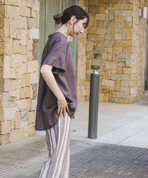 ITEMS URBANRESEARCH（アイテムズ アーバンリサーチ）の「『セットアップ対応』『洗濯可』リネンレーヨンフレンチシャツ（シャツ/ブラウス・レディース・ブラウン系その他/ライトベージュ/グリーン・FREE）」の6枚目の写真