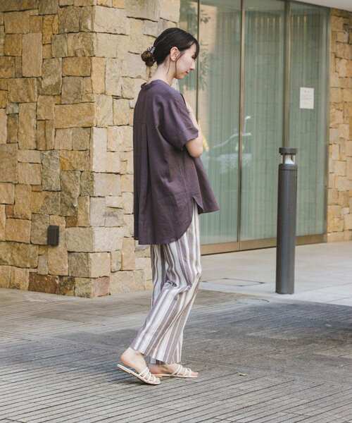 ITEMS URBANRESEARCH（アイテムズ アーバンリサーチ）の「『セットアップ対応』『洗濯可』リネンレーヨンフレンチシャツ（シャツ/ブラウス・レディース・ブラウン系その他/ライトベージュ/グリーン・FREE）」の7枚目の写真