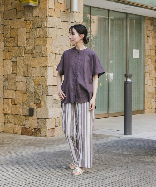 ITEMS URBANRESEARCH（アイテムズ アーバンリサーチ）の「『セットアップ対応』『洗濯可』リネンレーヨンフレンチシャツ（シャツ/ブラウス・レディース・ブラウン系その他/ライトベージュ/グリーン・FREE）」の8枚目の写真