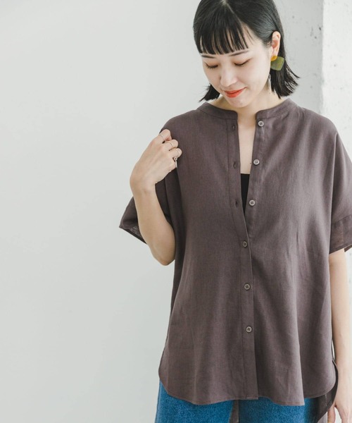 ITEMS URBANRESEARCH（アイテムズ アーバンリサーチ）の「『セットアップ対応』『洗濯可』リネンレーヨンフレンチシャツ（シャツ/ブラウス・レディース・ブラウン系その他/ライトベージュ/グリーン・FREE）」の9枚目の写真