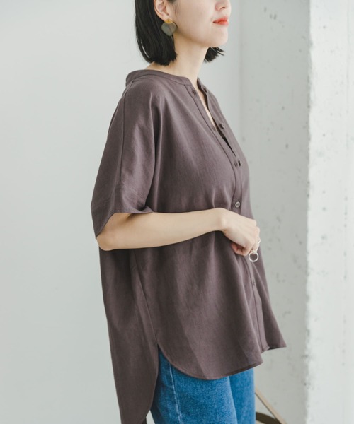 ITEMS URBANRESEARCH（アイテムズ アーバンリサーチ）の「『セットアップ対応』『洗濯可』リネンレーヨンフレンチシャツ（シャツ/ブラウス・レディース・ブラウン系その他/ライトベージュ/グリーン・FREE）」の10枚目の写真