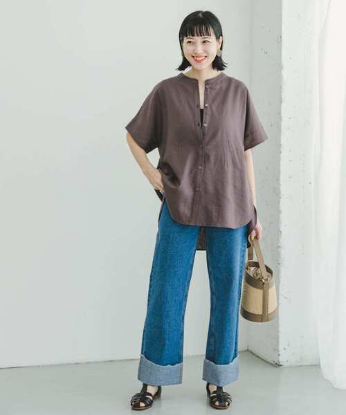 ITEMS URBANRESEARCH（アイテムズ アーバンリサーチ）の「『セットアップ対応』『洗濯可』リネンレーヨンフレンチシャツ（シャツ/ブラウス・レディース・ブラウン系その他/ライトベージュ/グリーン・FREE）」の12枚目の写真