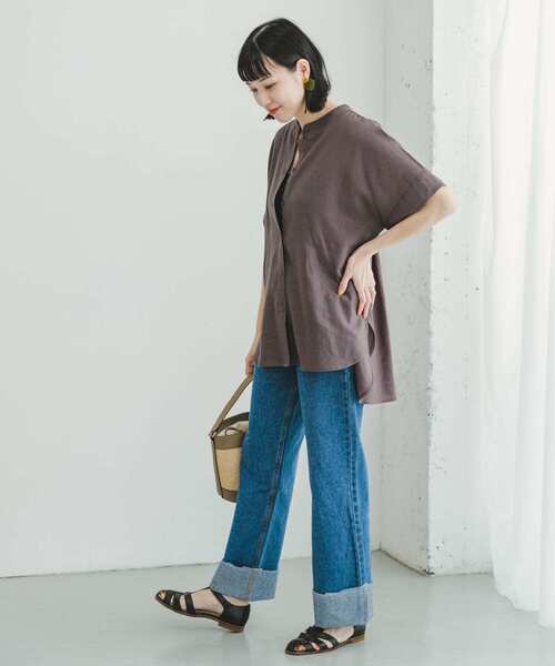 ITEMS URBANRESEARCH（アイテムズ アーバンリサーチ）の「『セットアップ対応』『洗濯可』リネンレーヨンフレンチシャツ（シャツ/ブラウス・レディース・ブラウン系その他/ライトベージュ/グリーン・FREE）」の13枚目の写真