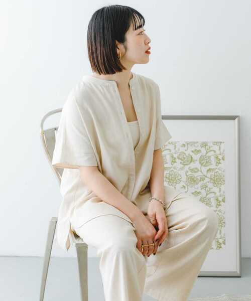 ITEMS URBANRESEARCH（アイテムズ アーバンリサーチ）の「『セットアップ対応』『洗濯可』リネンレーヨンフレンチシャツ（シャツ/ブラウス・レディース・ブラウン系その他/ライトベージュ/グリーン・FREE）」の15枚目の写真