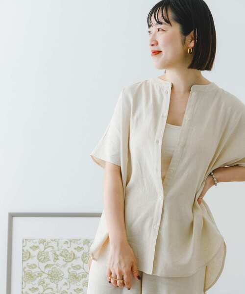 ITEMS URBANRESEARCH（アイテムズ アーバンリサーチ）の「『セットアップ対応』『洗濯可』リネンレーヨンフレンチシャツ（シャツ/ブラウス・レディース・ブラウン系その他/ライトベージュ/グリーン・FREE）」の18枚目の写真
