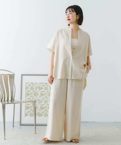 ITEMS URBANRESEARCH（アイテムズ アーバンリサーチ）の「『セットアップ対応』『洗濯可』リネンレーヨンフレンチシャツ（シャツ/ブラウス・レディース・ブラウン系その他/ライトベージュ/グリーン・FREE）」の19枚目の写真