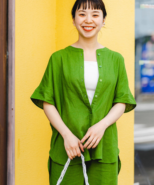 ITEMS URBANRESEARCH（アイテムズ アーバンリサーチ）の「『セットアップ対応』『洗濯可』リネンレーヨンフレンチシャツ（シャツ/ブラウス・レディース・ブラウン系その他/ライトベージュ/グリーン・FREE）」の22枚目の写真