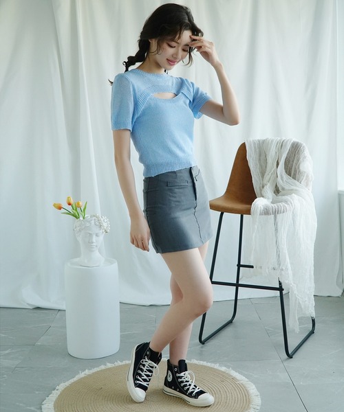 Jasmine Grandiflorum(ジャスミングランディフローラム)の「【Jasmine】フロントポケットミニスカート ベルト付き(スカート・レディース・ダークグレー/ブラック・SMALL/MEDIUM)」の8枚目の写真