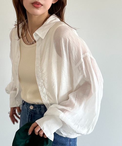 apres jour mignon（アプレジュールミニョン）の「クロップドシアーシャツ【ZOZOTOWN限定アイテム】（シャツ/ブラウス・レディース・グリーン/ピンク/ブルー/オフホワイト/チャコールグレー/パープル/ブラック/ライトピンク/ブルー系その他・X-LARGE/フリー）」の11枚目の写真