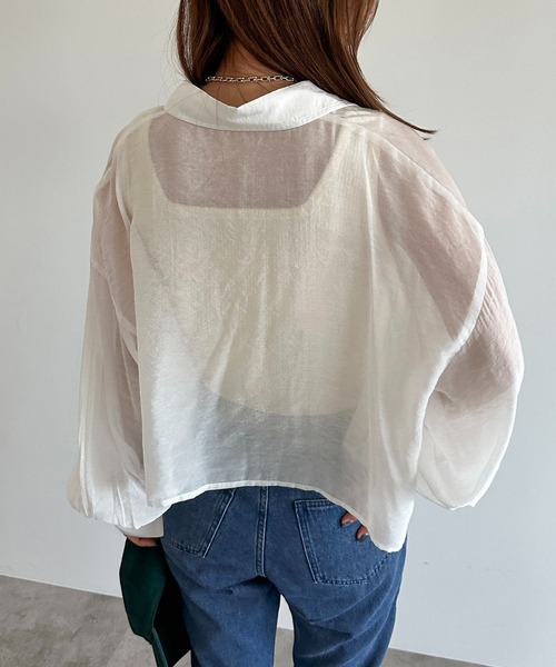 apres jour mignon（アプレジュールミニョン）の「クロップドシアーシャツ【ZOZOTOWN限定アイテム】（シャツ/ブラウス・レディース・グリーン/ピンク/ブルー/オフホワイト/チャコールグレー/パープル/ブラック/ライトピンク/ブルー系その他・X-LARGE/フリー）」の13枚目の写真