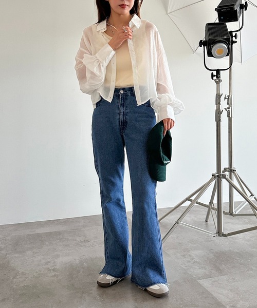 apres jour mignon（アプレジュールミニョン）の「クロップドシアーシャツ【ZOZOTOWN限定アイテム】（シャツ/ブラウス・レディース・グリーン/ピンク/ブルー/オフホワイト/チャコールグレー/パープル/ブラック/ライトピンク/ブルー系その他・X-LARGE/フリー）」の15枚目の写真