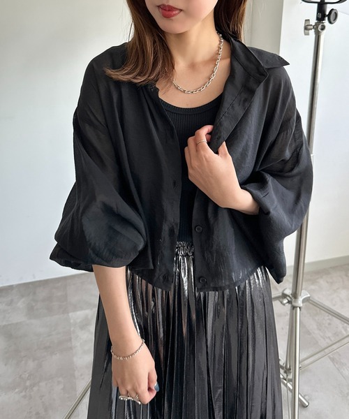 apres jour mignon（アプレジュールミニョン）の「クロップドシアーシャツ【ZOZOTOWN限定アイテム】（シャツ/ブラウス・レディース・グリーン/ピンク/ブルー/オフホワイト/チャコールグレー/パープル/ブラック/ライトピンク/ブルー系その他・X-LARGE/フリー）」の18枚目の写真