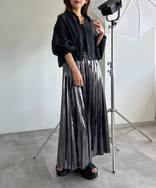 apres jour mignon（アプレジュールミニョン）の「クロップドシアーシャツ【ZOZOTOWN限定アイテム】（シャツ/ブラウス・レディース・グリーン/ピンク/ブルー/オフホワイト/チャコールグレー/パープル/ブラック/ライトピンク/ブルー系その他・X-LARGE/フリー）」の21枚目の写真