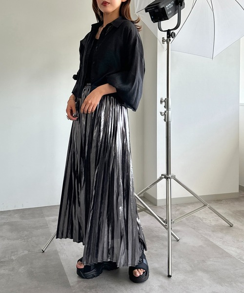 apres jour mignon（アプレジュールミニョン）の「クロップドシアーシャツ【ZOZOTOWN限定アイテム】（シャツ/ブラウス・レディース・グリーン/ピンク/ブルー/オフホワイト/チャコールグレー/パープル/ブラック/ライトピンク/ブルー系その他・X-LARGE/フリー）」の22枚目の写真