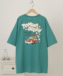 【TOM＆JERRY/トムとジェリー】ワンポイント キャラクター刺繍＆バックBIGイラストデザイン ビッグシルエット クルーネックTシャツ/半袖Tシャツ