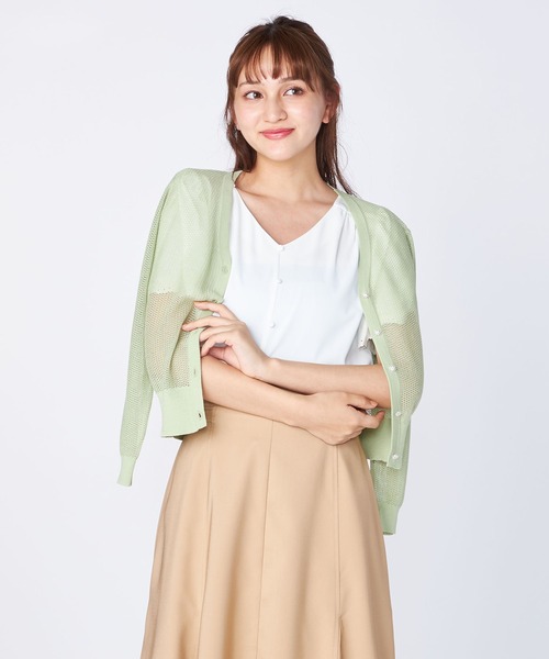 LAISSE PASSE(レッセパッセ)の「【WEB限定カラー】Vネックすかし編みカーディガン(カーディガン/ボレロ・レディース・ネイビー/アイボリー/ミント/ラベンダー/スモークピンク・MEDIUM)」の18枚目の写真