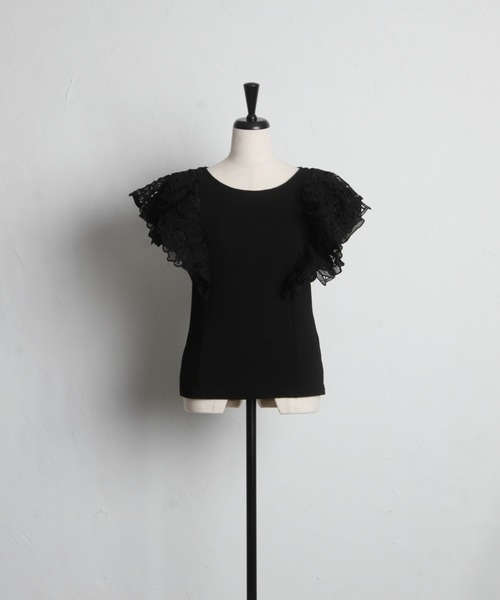 tocco closet(トッコ クローゼット)の「レースフリル切り替えリブカットプルオーバー(Tシャツ/カットソー・レディース・ブラック/ライトブルー/オフホワイト・M)」の18枚目の写真