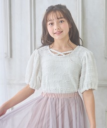 Amourire girl（アムリールガール）の「シャーリングレースTシャツ/ブラウス(130㎝～160㎝)（Tシャツ/カットソー）」