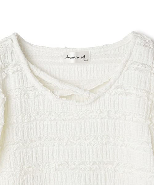Amourire girl（アムリールガール）の「シャーリングレースTシャツ/ブラウス(130㎝～160㎝)（Tシャツ/カットソー・キッズ・オフホワイト/ブラック・140cm/160cm/150cm/130cm）」の21枚目の写真