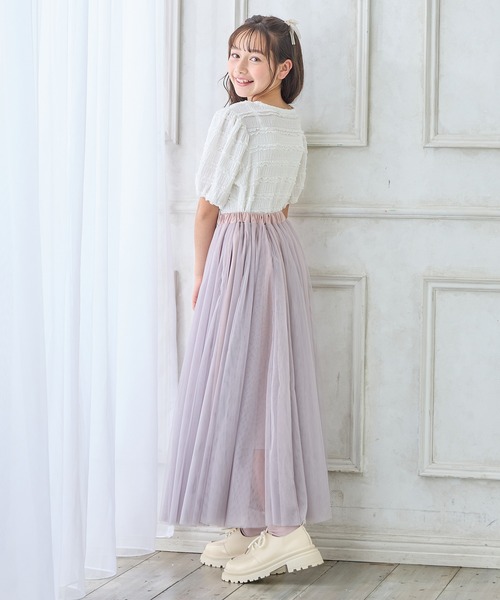 Amourire girl（アムリールガール）の「シャーリングレースTシャツ/ブラウス(130㎝～160㎝)（Tシャツ/カットソー・キッズ・オフホワイト/ブラック・140cm/160cm/150cm/130cm）」の13枚目の写真