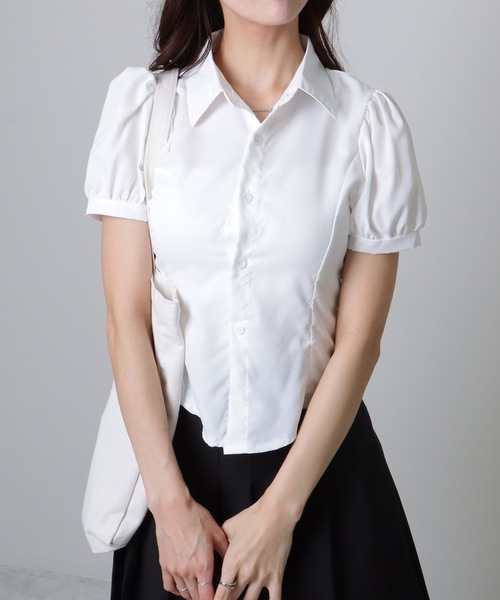 Lace Ladies（レースレディース）の「コンパクト スリム 半袖 パフスリーブ ブラウス（シャツ/ブラウス・レディース・ホワイト・S/M/L/XL）」の2枚目の写真