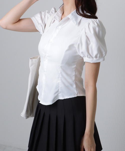 Lace Ladies（レースレディース）の「コンパクト スリム 半袖 パフスリーブ ブラウス（シャツ/ブラウス・レディース・ホワイト・S/M/L/XL）」の3枚目の写真