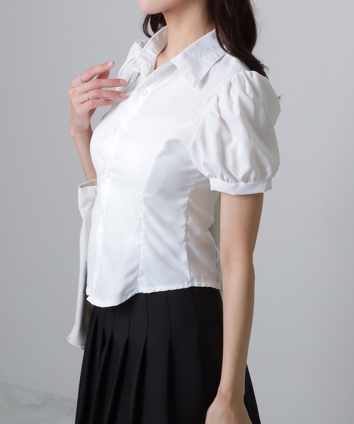 Lace Ladies（レースレディース）の「コンパクト スリム 半袖 パフスリーブ ブラウス（シャツ/ブラウス・レディース・ホワイト・S/M/L/XL）」の8枚目の写真