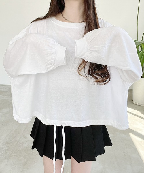 Nana(ナナ)の「裾ドロストオーバートップス(Tシャツ/カットソー・レディース・グレー/ホワイト・FREE)」の4枚目の写真