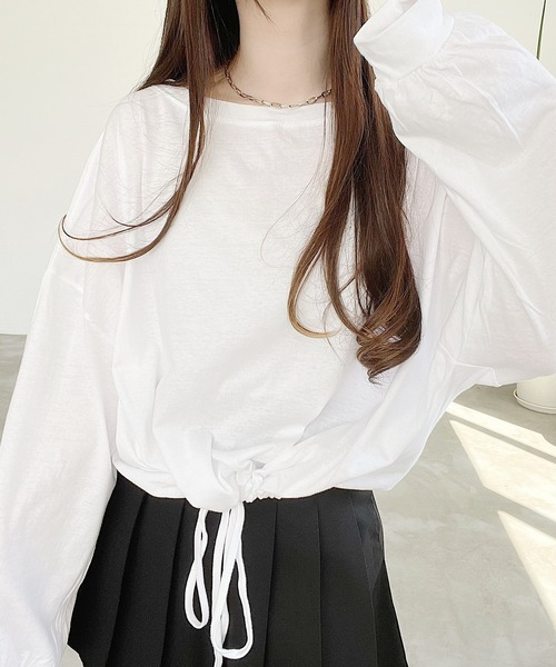 Nana(ナナ)の「裾ドロストオーバートップス(Tシャツ/カットソー・レディース・グレー/ホワイト・FREE)」の7枚目の写真