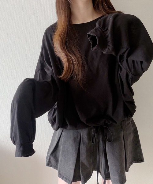 Nana(ナナ)の「裾ドロストオーバートップス(Tシャツ/カットソー・レディース・グレー/ホワイト・FREE)」の16枚目の写真