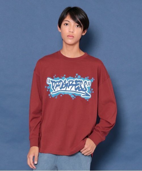 GLAZOS(グラソス)の「【大人向けサイズあり】【STREET】フロントグラフィティプリントビッグ長袖Tシャツ(Tシャツ/カットソー・キッズ・ブラック/ホワイト/オレンジ・140cm/150cm/160cm/170cm)」の3枚目の写真