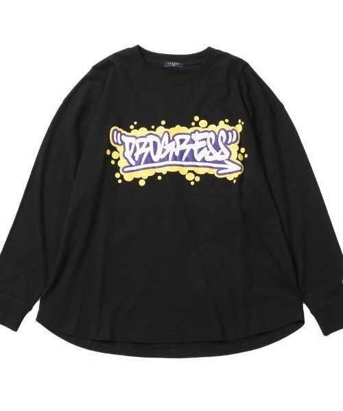 GLAZOS(グラソス)の「【大人向けサイズあり】【STREET】フロントグラフィティプリントビッグ長袖Tシャツ(Tシャツ/カットソー・キッズ・ブラック/ホワイト/オレンジ・140cm/150cm/160cm/170cm)」の2枚目の写真