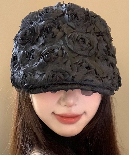 gossip!ロサンゼルス(ゴシップロサンゼルス)の「立体ローズ付き チュール ラメドット バスクバレー/ハンチング/ベレー帽(ハンチング/ベレー帽・レディース・ホワイト/ブラック・FREE)」の16枚目の写真