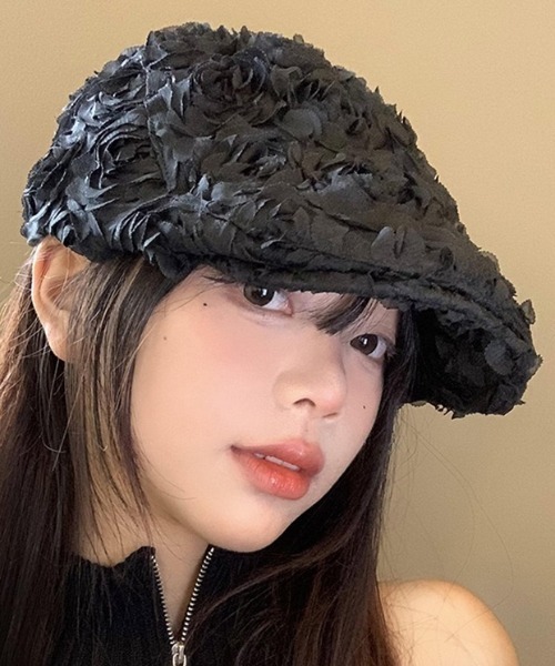 gossip!ロサンゼルス(ゴシップロサンゼルス)の「立体ローズ付き チュール ラメドット バスクバレー/ハンチング/ベレー帽(ハンチング/ベレー帽・レディース・ホワイト/ブラック・FREE)」の18枚目の写真