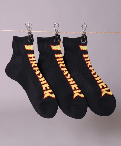 THRASHER（スラッシャー）の「(LF)【THRASHER】【3足セット】ロゴ ジャガード クォーターソックス（ソックス/靴下・メンズ・ブラック系2/ブラック系3/その他2/その他3/その他1/ブラック系4・25～27cm）」の2枚目の写真