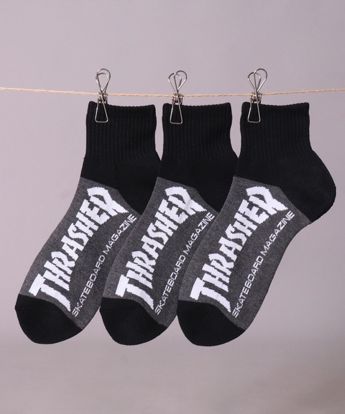 THRASHER（スラッシャー）の「(LF)【THRASHER】【3足セット】ロゴ ジャガード クォーターソックス（ソックス/靴下・メンズ・ブラック系2/ブラック系3/その他2/その他3/その他1/ブラック系4・25～27cm）」の4枚目の写真