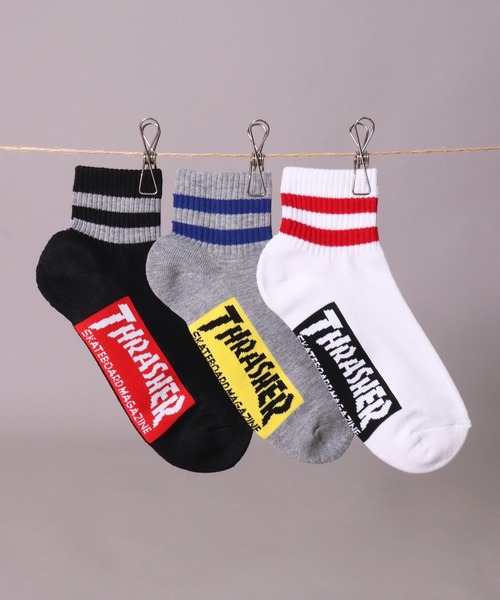 THRASHER（スラッシャー）の「(LF)【THRASHER】【3足セット】ロゴ ジャガード クォーターソックス（ソックス/靴下・メンズ・ブラック系2/ブラック系3/その他2/その他3/その他1/ブラック系4・25～27cm）」の5枚目の写真