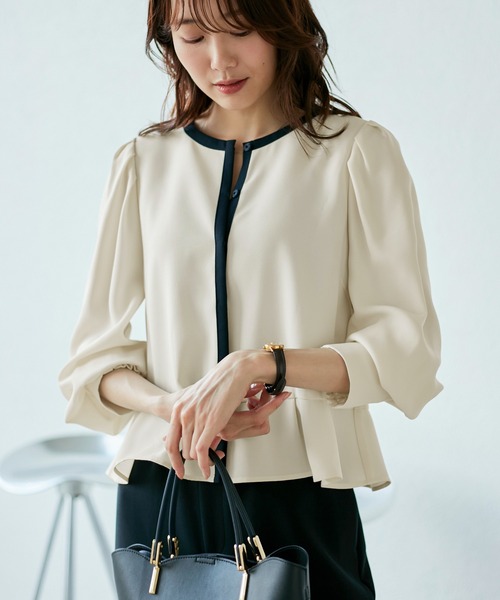 ROPE' PICNIC(ロペピクニック)の「ジャケットみたいに着れるブラウス(シャツ/ブラウス・レディース・ピンク/サックスブルー/ホワイト系その他/ホワイト/ネイビー/ブルー系その他5・38)」の3枚目の写真