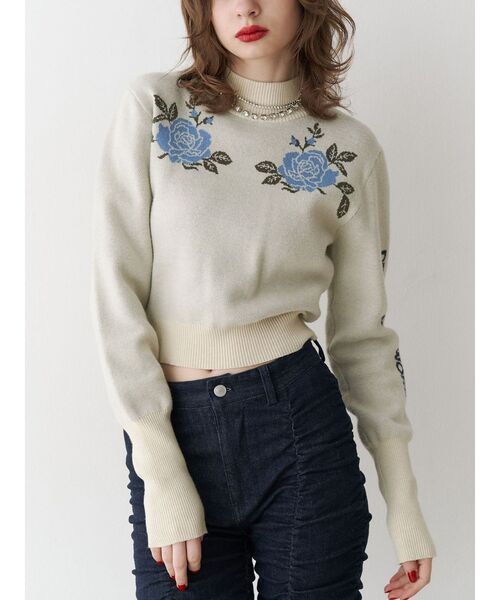 jouetie（ジュエティ）の「ローズジャガードロゴニット（ニット/セーター・レディース・グレー/ブルー/ブラック/アイボリー・MEDIUM）」の6枚目の写真