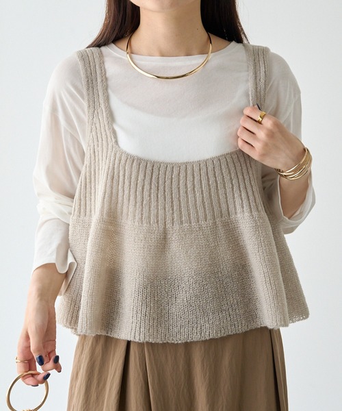 PUAL CE CIN（ピュアルセシン）の「リブ×畦ニットビスチェ（ベスト・レディース・ブラック/ベージュ/グレー・FREE）」の4枚目の写真