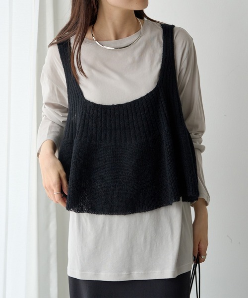 PUAL CE CIN（ピュアルセシン）の「リブ×畦ニットビスチェ（ベスト・レディース・ブラック/ベージュ/グレー・FREE）」の19枚目の写真