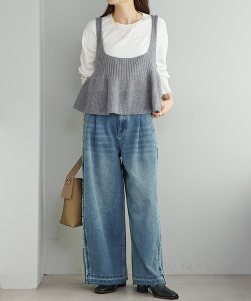 PUAL CE CIN（ピュアルセシン）の「リブ×畦ニットビスチェ（ベスト・レディース・ブラック/ベージュ/グレー・FREE）」の22枚目の写真