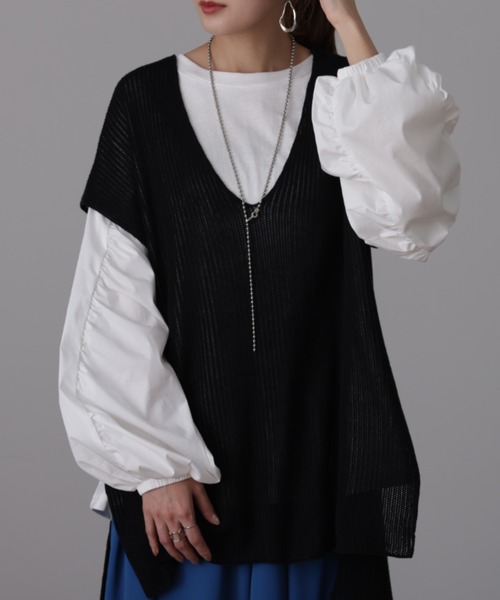 HUG.U(ハグユー)の「縦ギャザーカットソー(Tシャツ/カットソー・レディース・ホワイト/ブラック・FREE)」の1枚目の写真