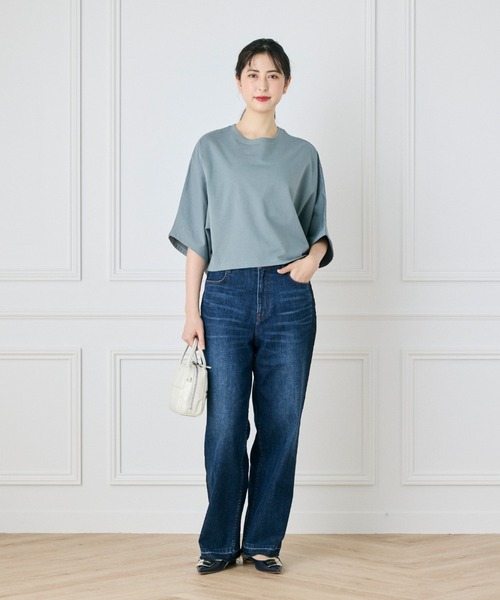 INED(イネド)の「ミニ裏毛クロップドトップス(Tシャツ/カットソー・レディース・スミクロ/オフホワイト/ブルーグレー・9号)」の11枚目の写真