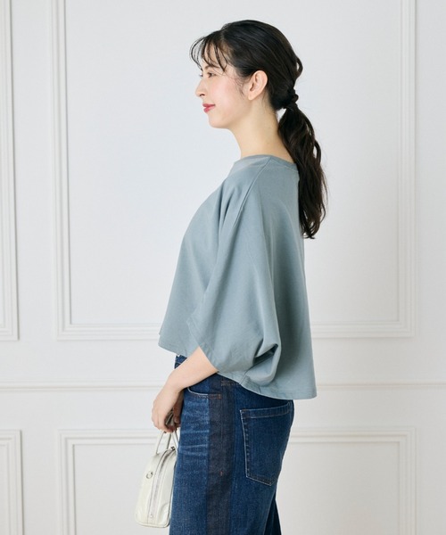 INED(イネド)の「ミニ裏毛クロップドトップス(Tシャツ/カットソー・レディース・スミクロ/オフホワイト/ブルーグレー・9号)」の7枚目の写真