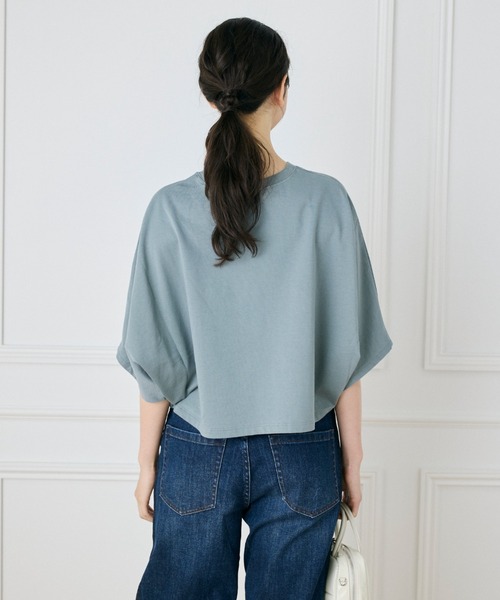 INED(イネド)の「ミニ裏毛クロップドトップス(Tシャツ/カットソー・レディース・スミクロ/オフホワイト/ブルーグレー・9号)」の6枚目の写真